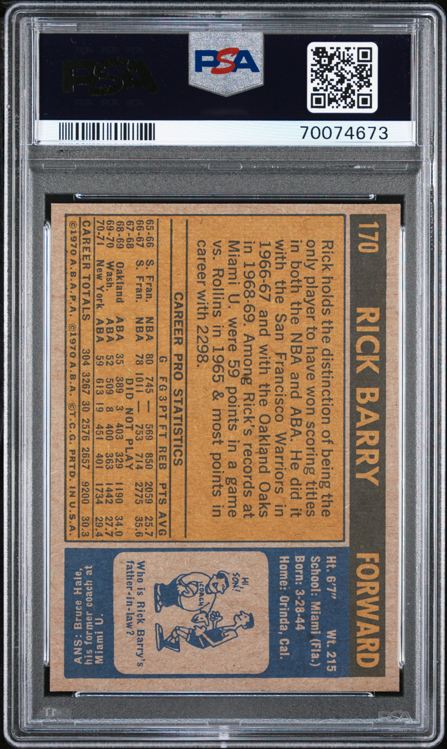 1971 Topps Rick Barry #170 PSA 8