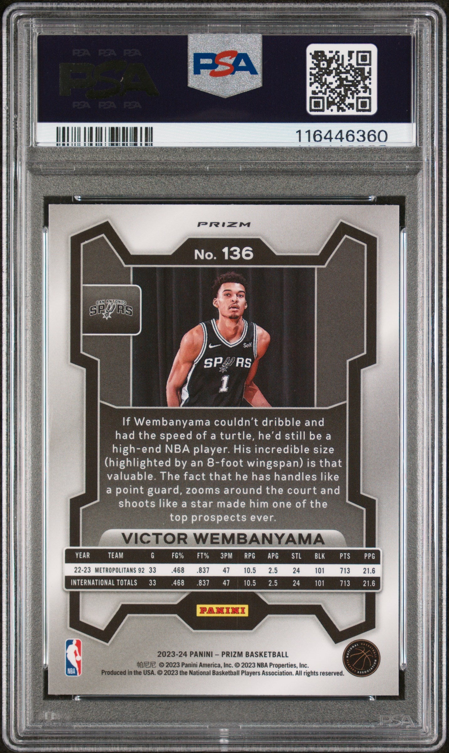 2023 Panini Prizm Victor Wembanyama #136 Ice PSA 10