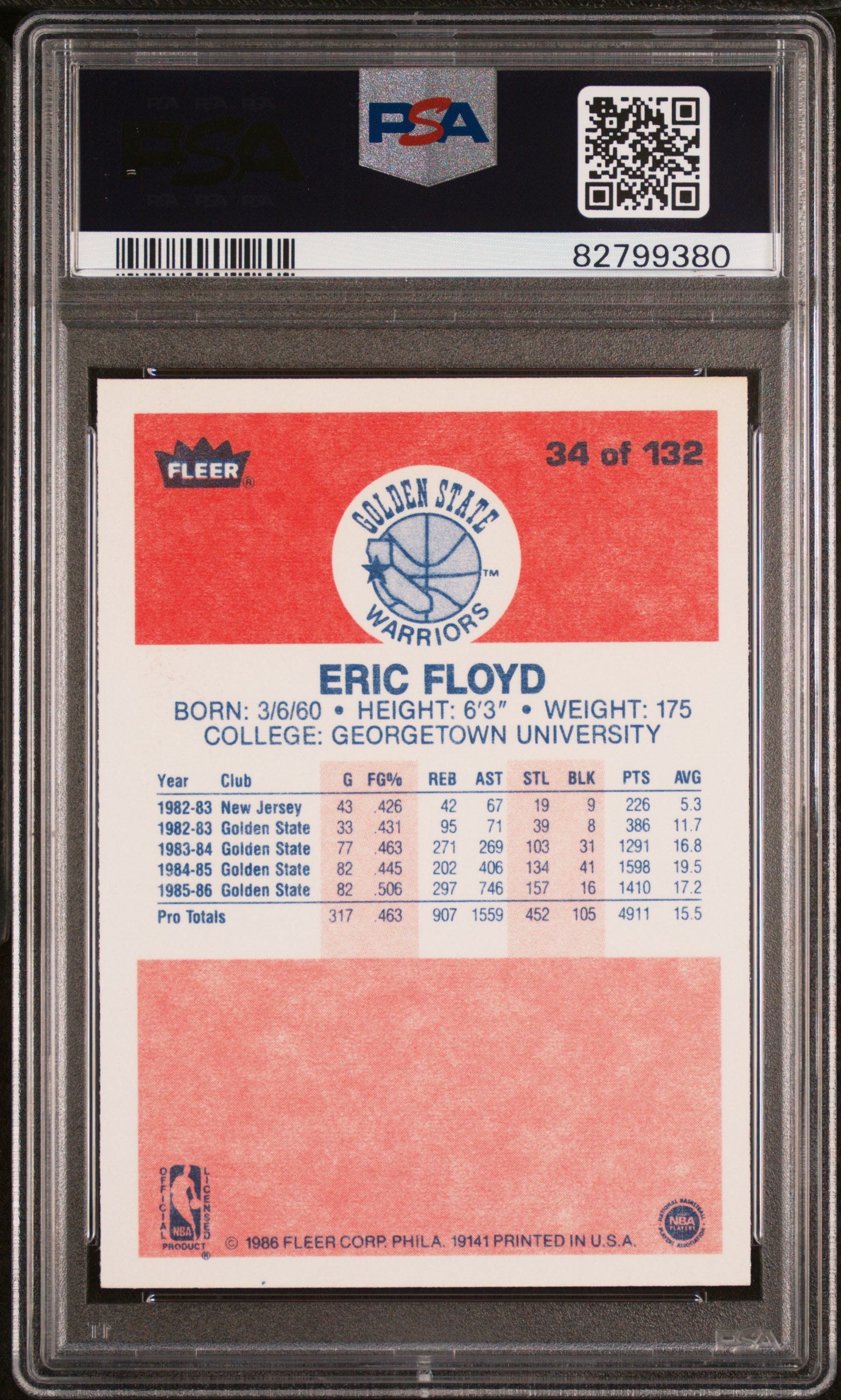 1986 Fleer Eric Floyd #34 PSA 10
