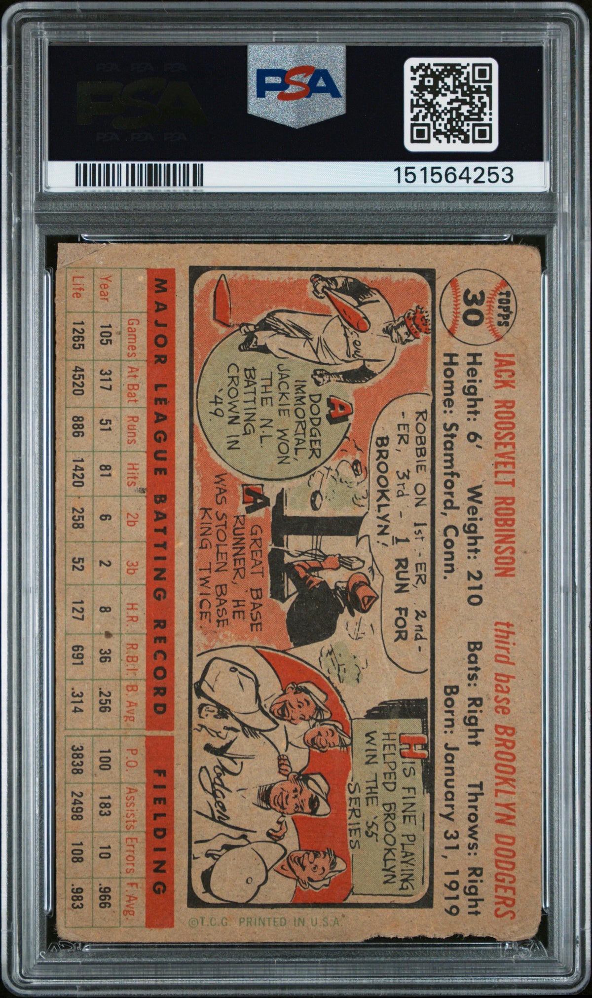 1956 Topps Jackie Robinson #30 Gray Back PSA 1
