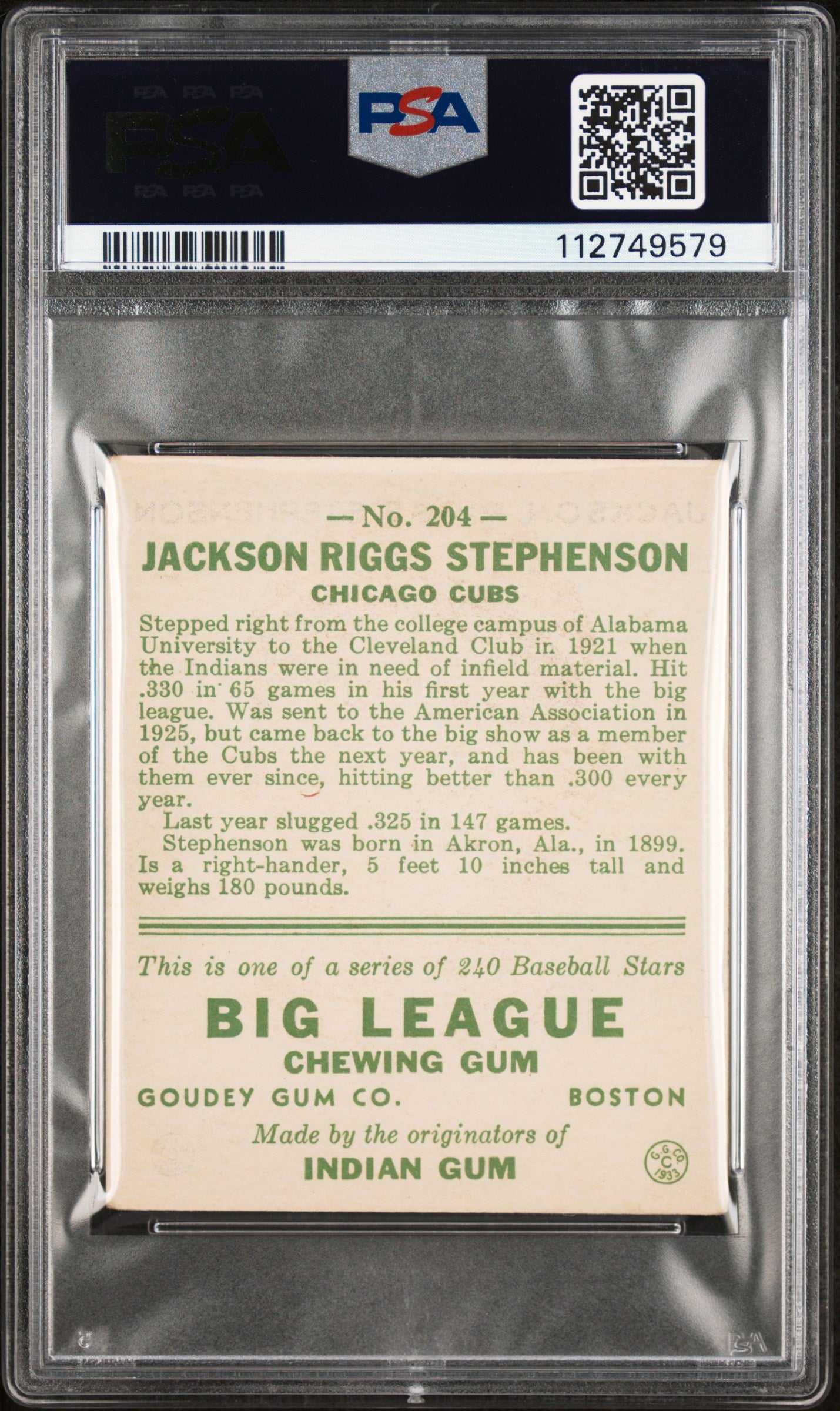 1933 Goudey Jackson Stephenson #204 PSA 3