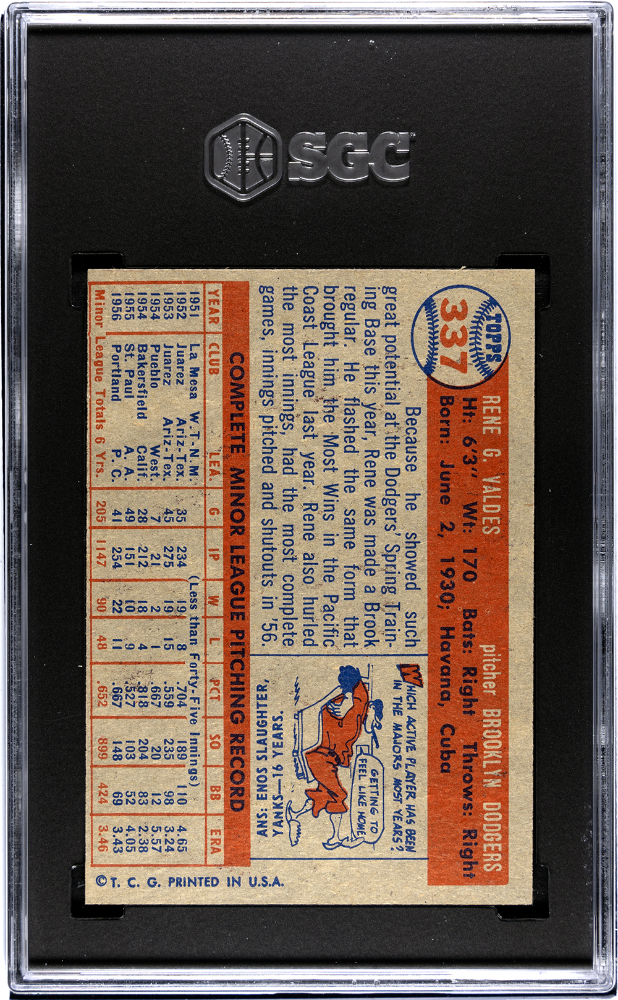 1957 Topps Rene Valdes #337 SGC 8