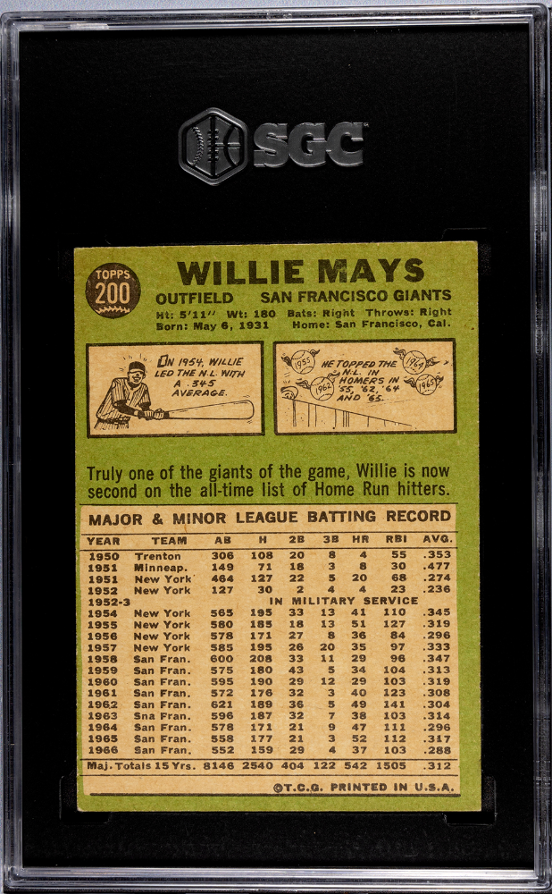 1967 Topps Willie Mays #200 SGC 6
