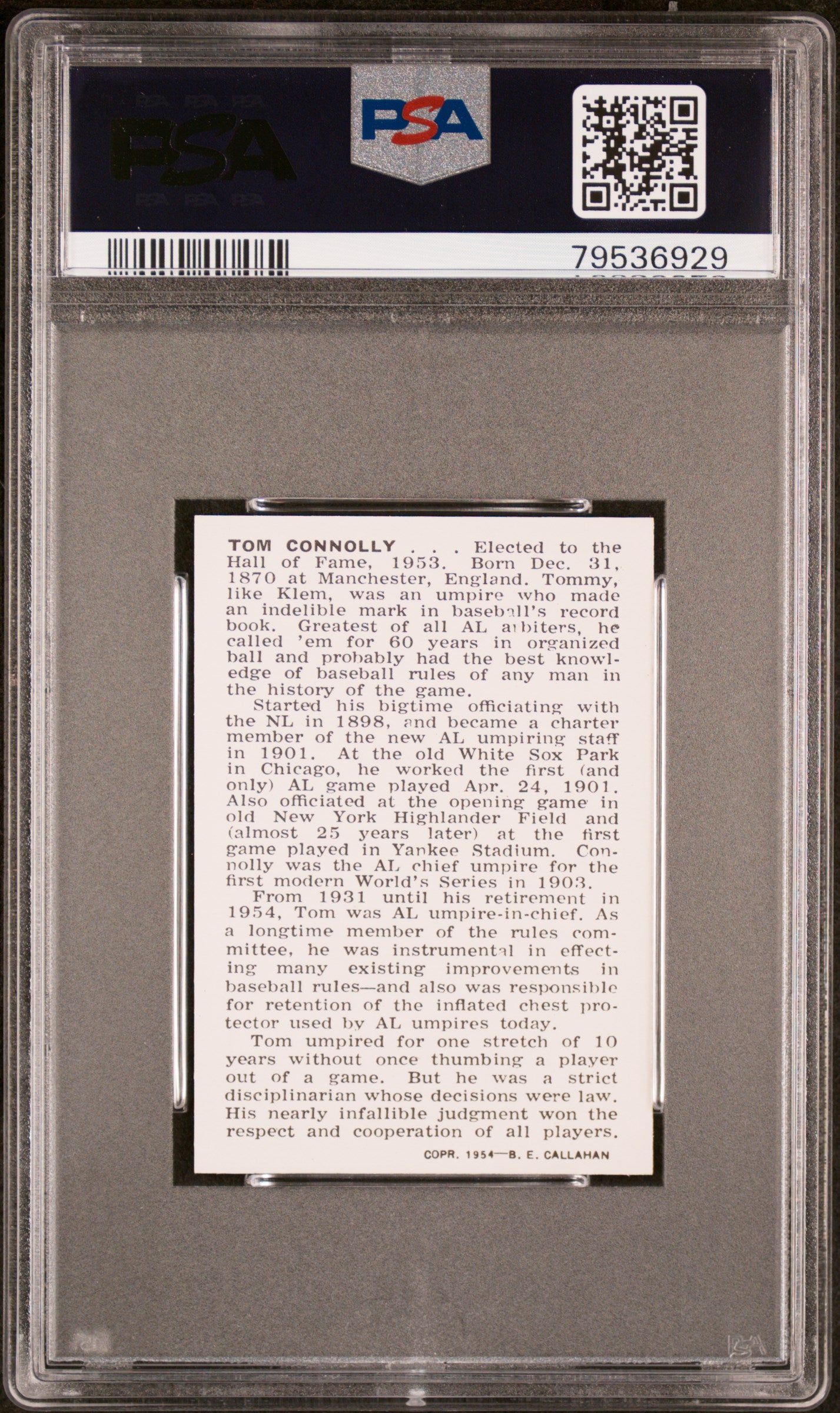1950-56 Callahan Hall Of Fame Tom Connolly PSA 9