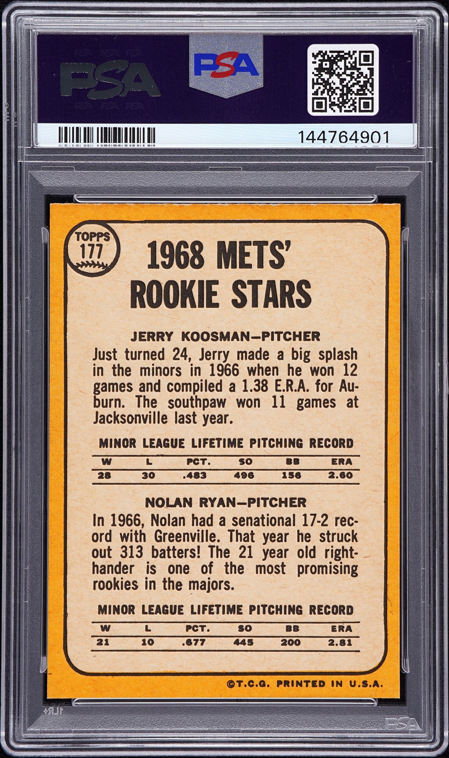 1968 Topps Mets Rookies #177 J. Koosman N. Ryan PSA 7