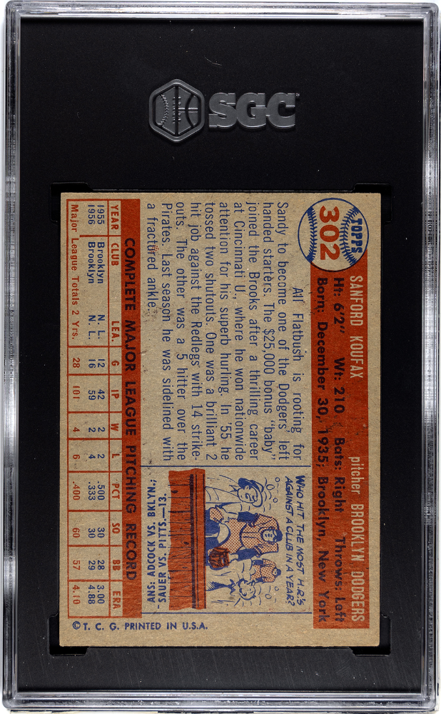 1957 Topps Sandy Koufax #302 SGC 4.5