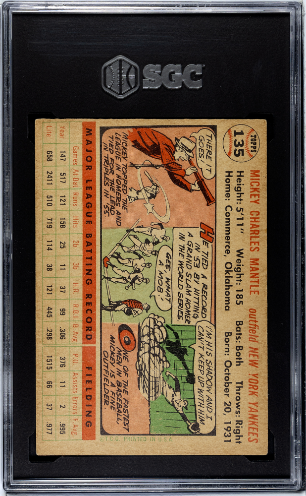 1956 Topps Mickey Mantle #135 White Back SGC 3.5
