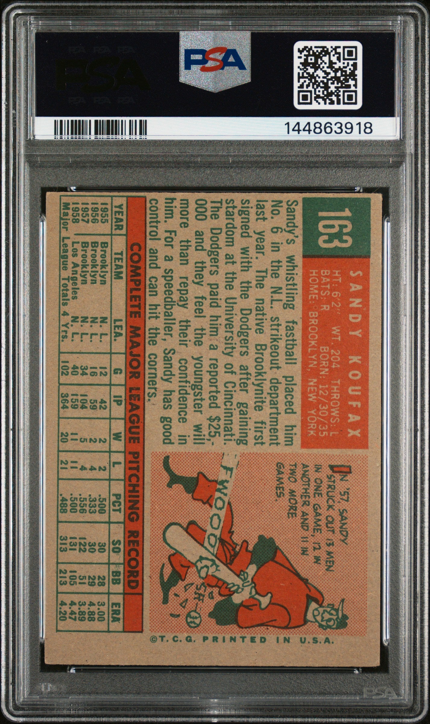 1959 Topps Sandy Koufax #163 PSA 5