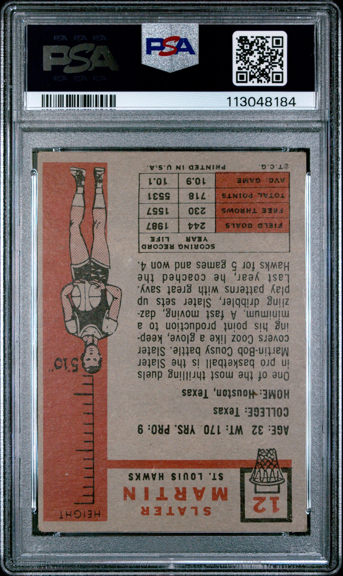 1957 Topps Slater Martin #12 PSA 3
