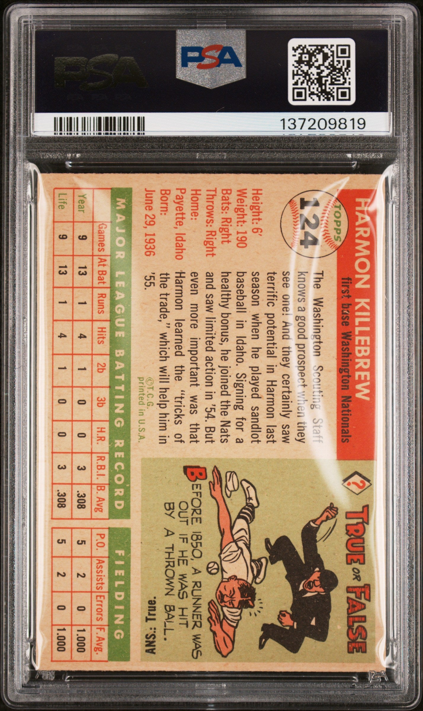 1955 Topps Harmon Killebrew #124 PSA 4