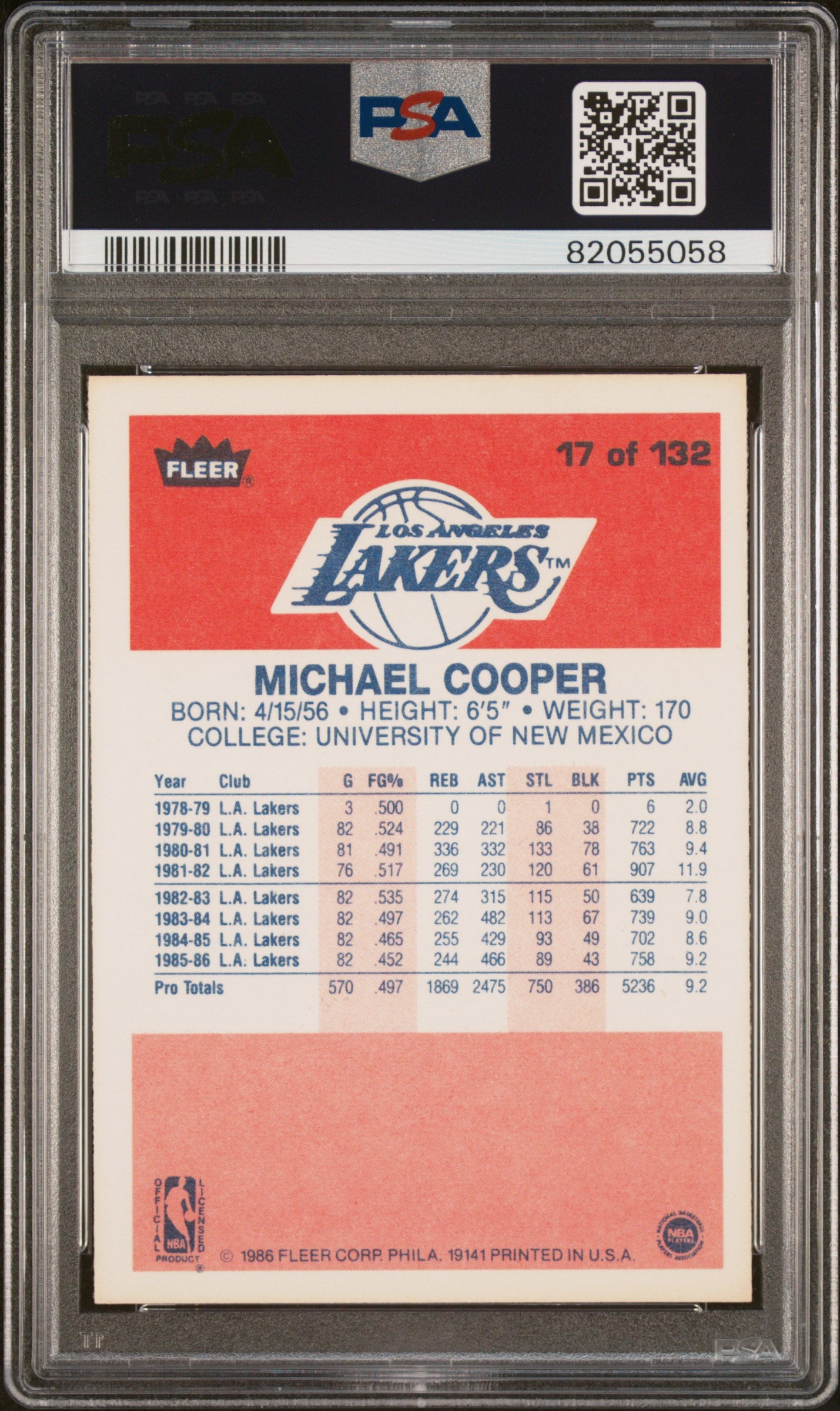 1986 Fleer Michael Cooper #17 PSA 9