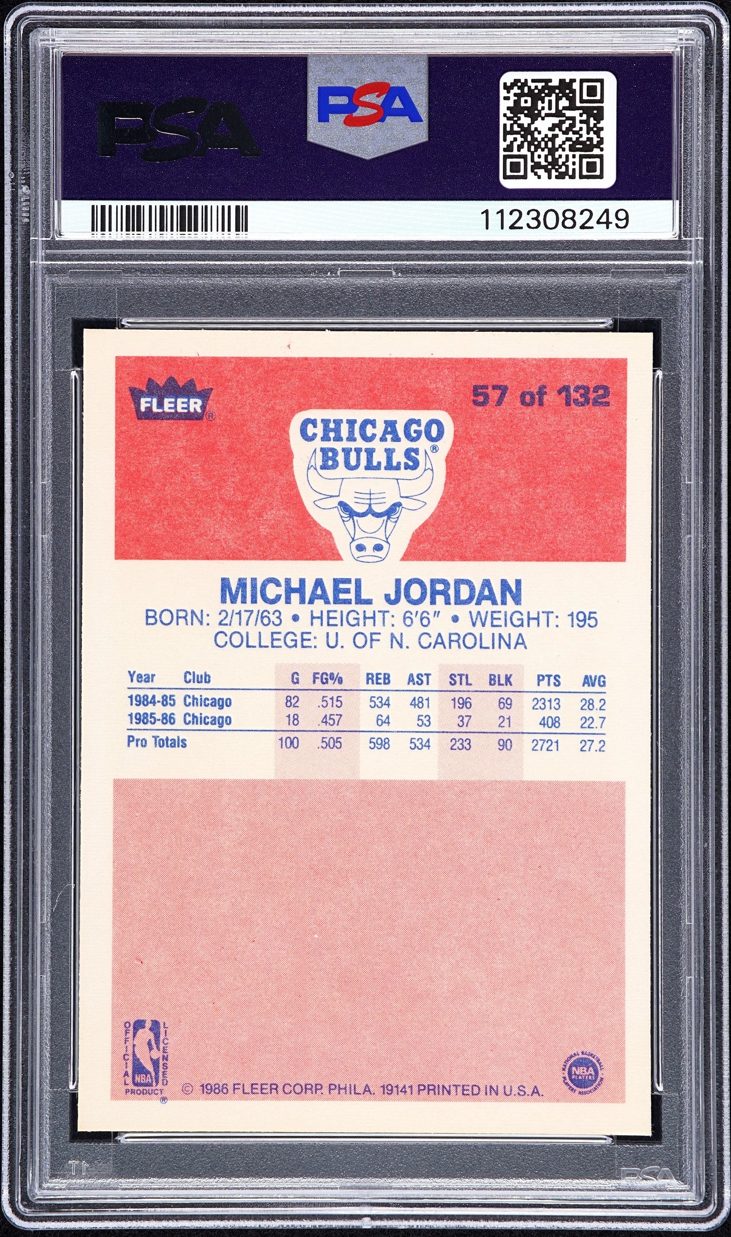 1986 Fleer Michael Jordan #57 PSA 8.5