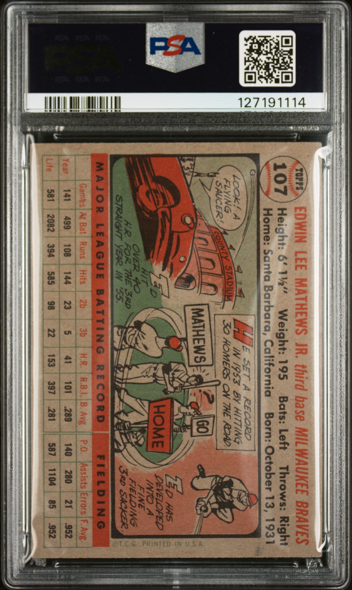 1956 Topps Ed Mathews #107 Gray Back PSA 5