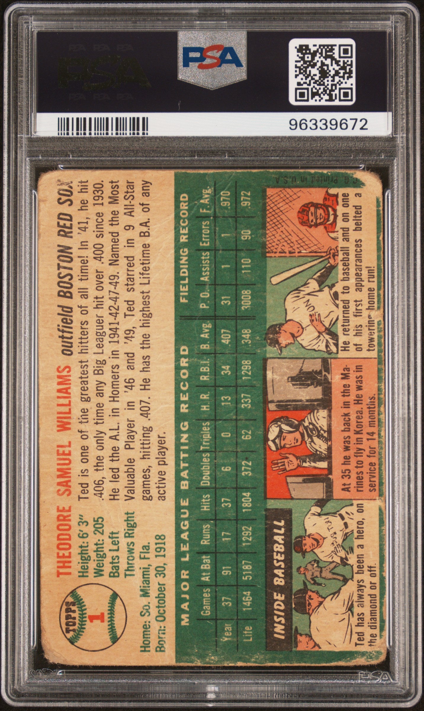 1954 Topps Ted Williams #1 PSA 1