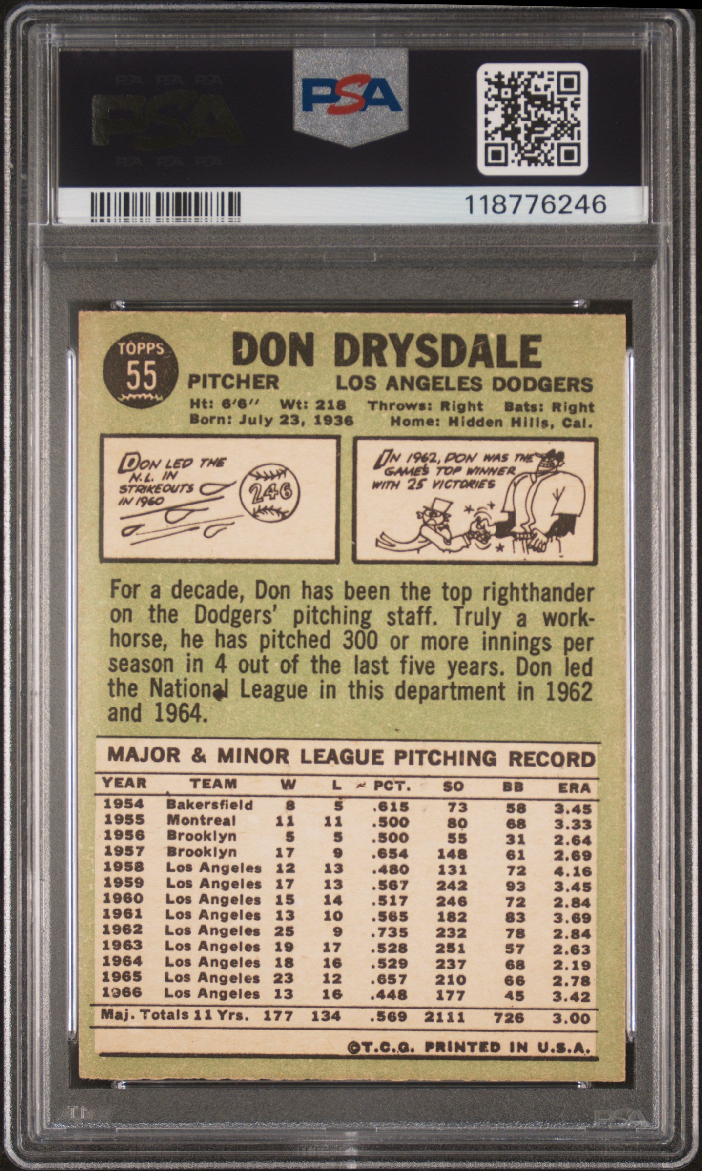 1967 Topps Don Drysdale #55 PSA 9
