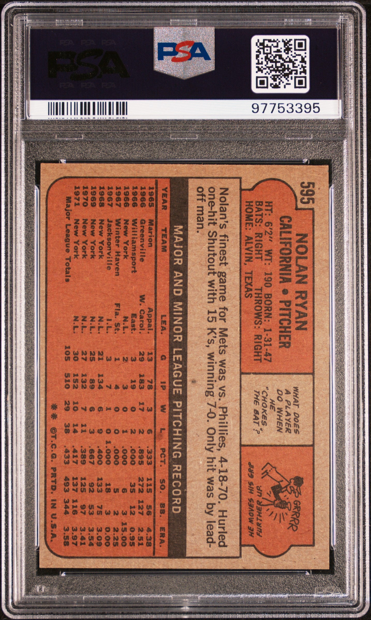 1972 Topps Nolan Ryan #595 PSA 7