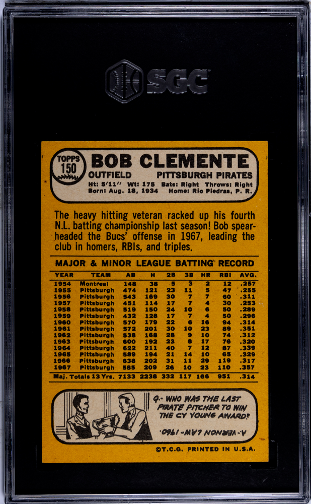 1968 Topps Bob Clemente #150 SGC 6.5