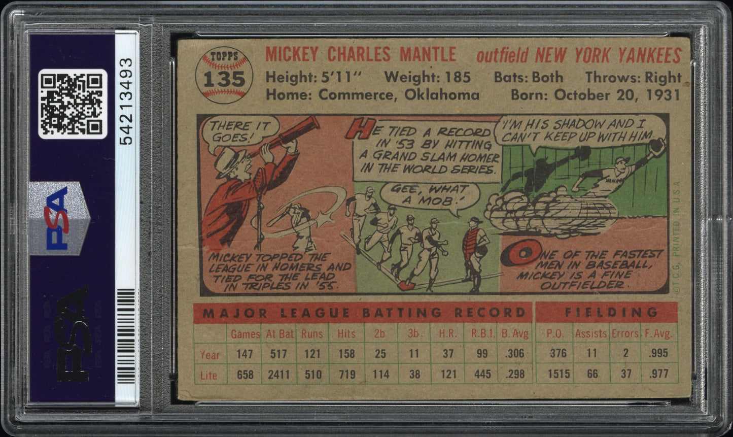 1956 Topps Mickey Mantle #135 Gray Back PSA 2