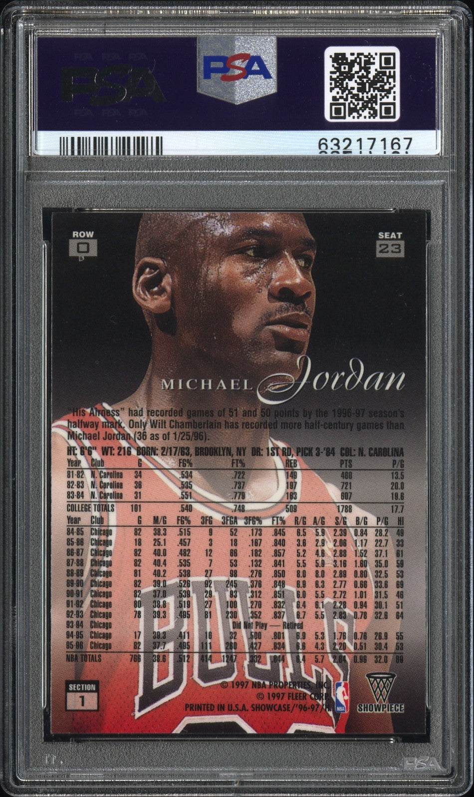 1996 Flair Showcase Michael Jordan #23 Row 0 PSA 9