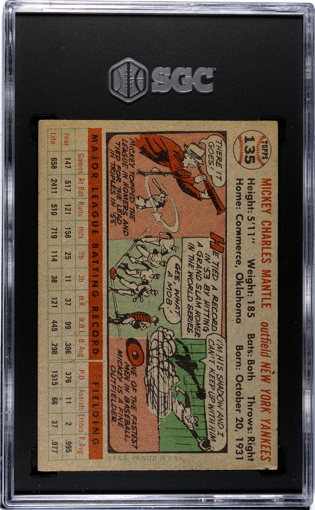 1956 Topps Mickey Mantle #135 Gray Back SGC A