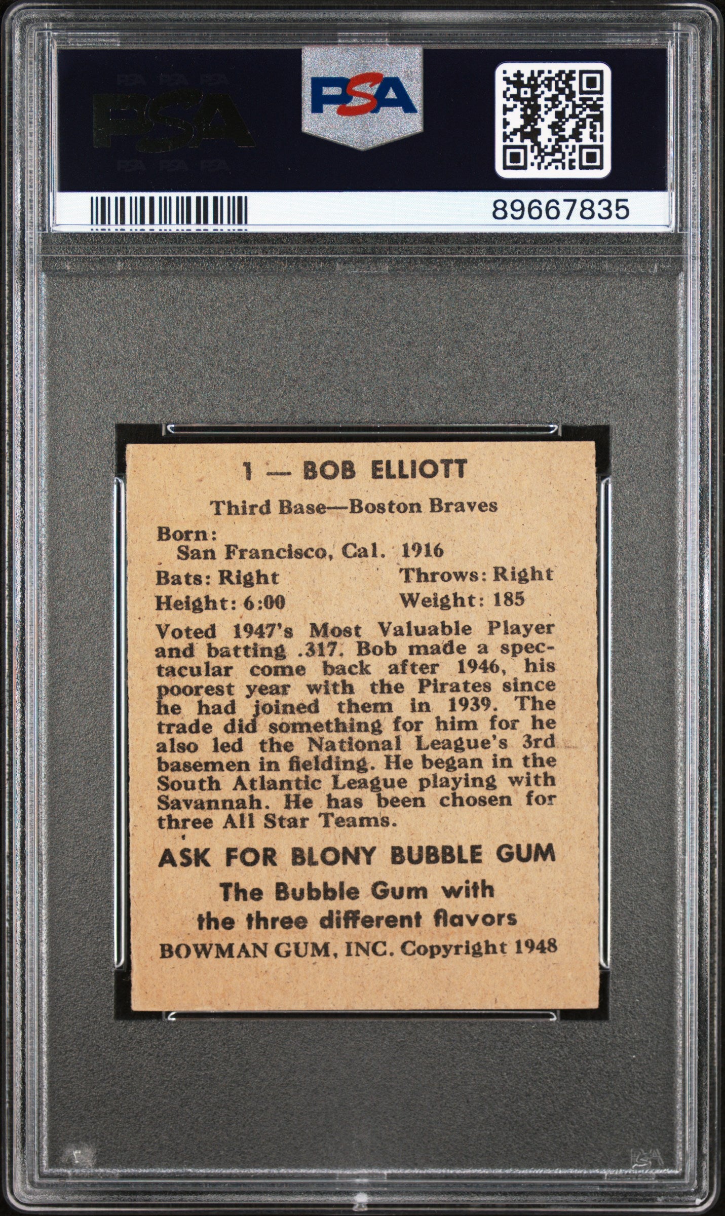 1948 Bowman Bob Elliott #1 PSA 5