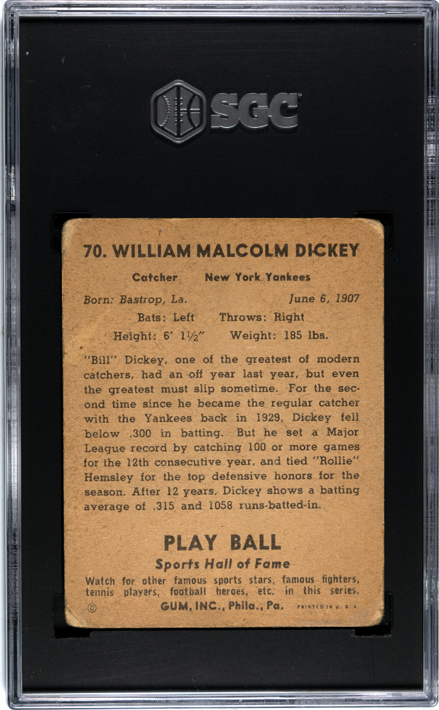 1941 Playball Bill Dickey #70 SGC 2