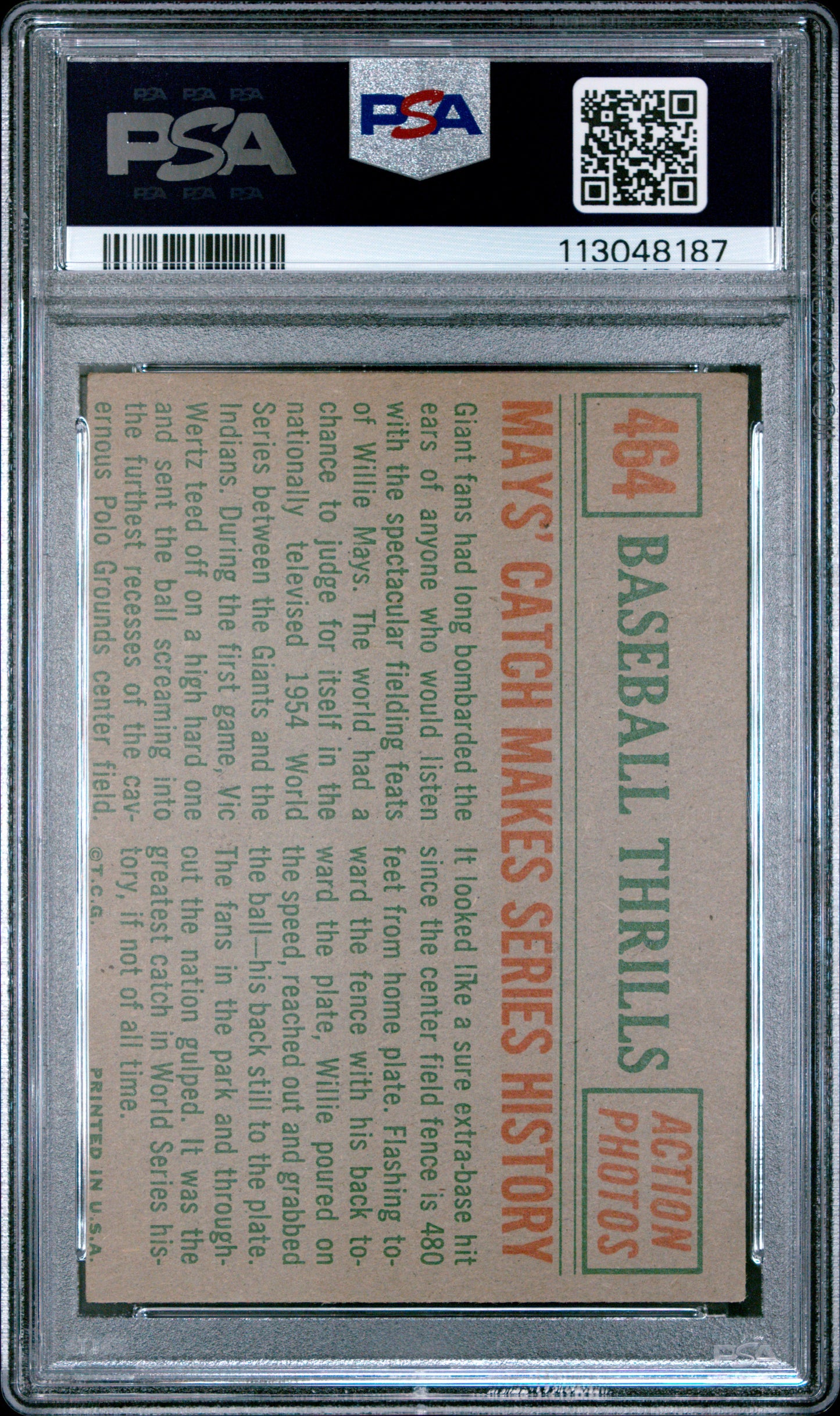1959 Topps Mays' Catch Makes #464 Series History PSA 3