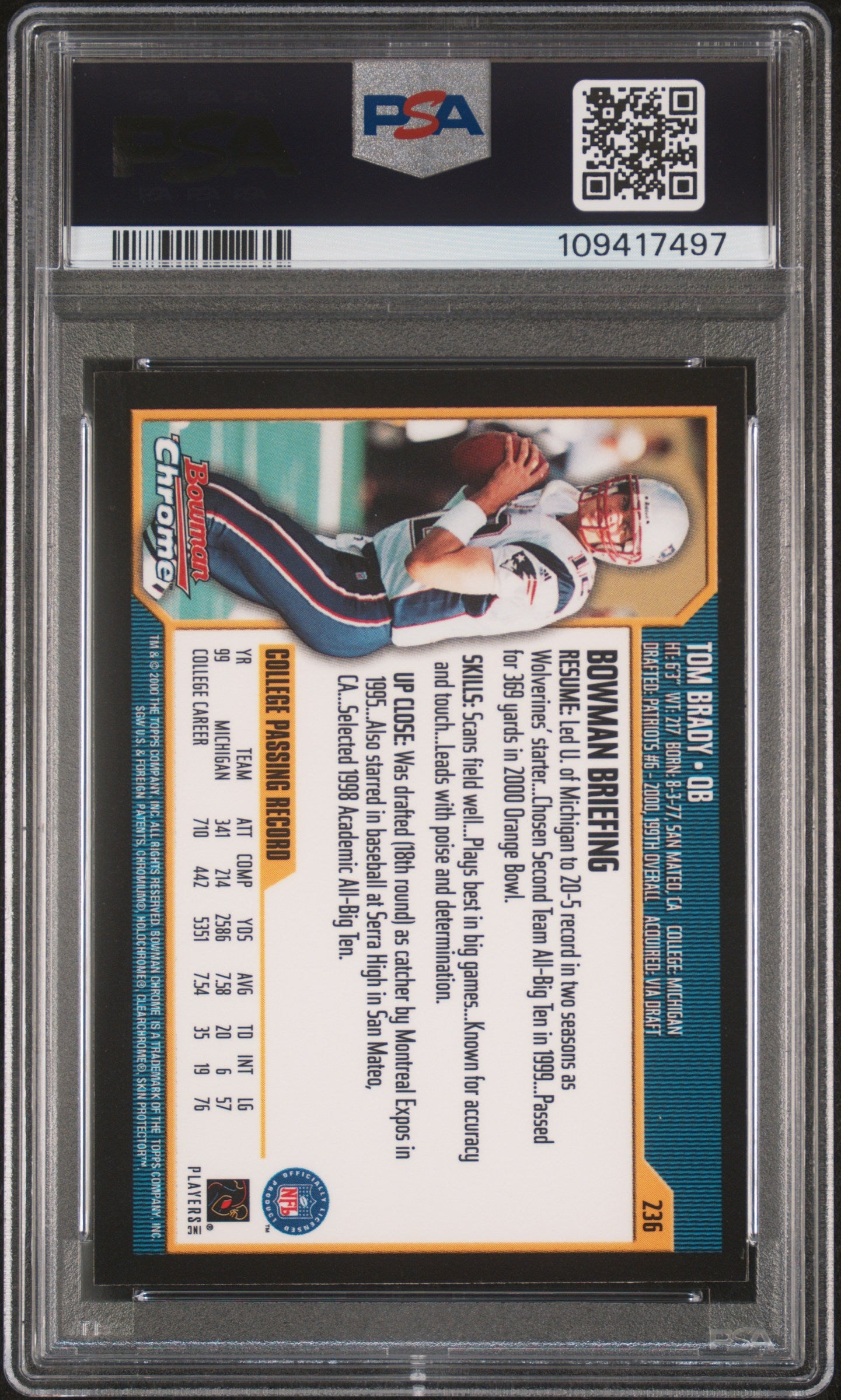 2000 Bowman Chrome Tom Brady #236 PSA 10