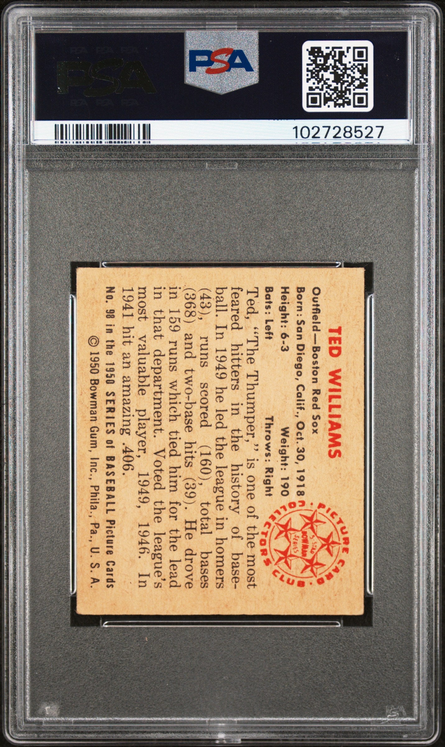1950 Bowman Ted Williams #98 PSA 4