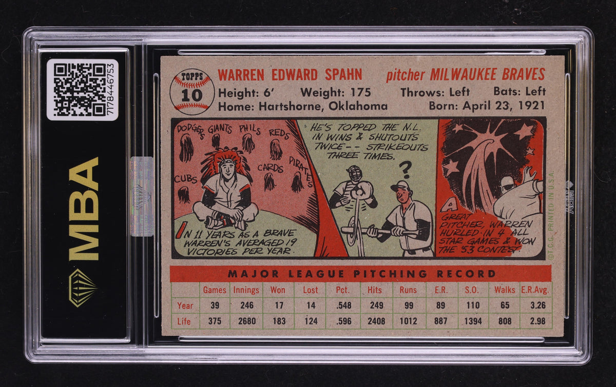 1956 Topps Warren Spahn #10g Gray Back MBA 7 MBA Silver