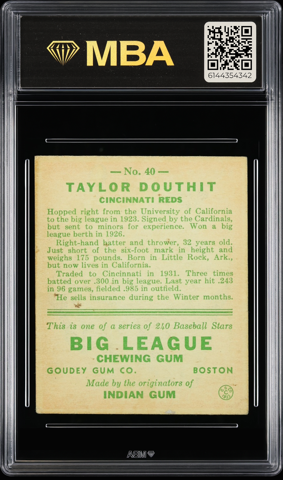 1933 Goudey Taylor Douthit #40 MBA 3
