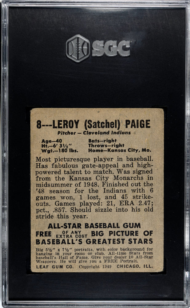 1948 Leaf Gum Co. Leroy Paige #8 SGC 3