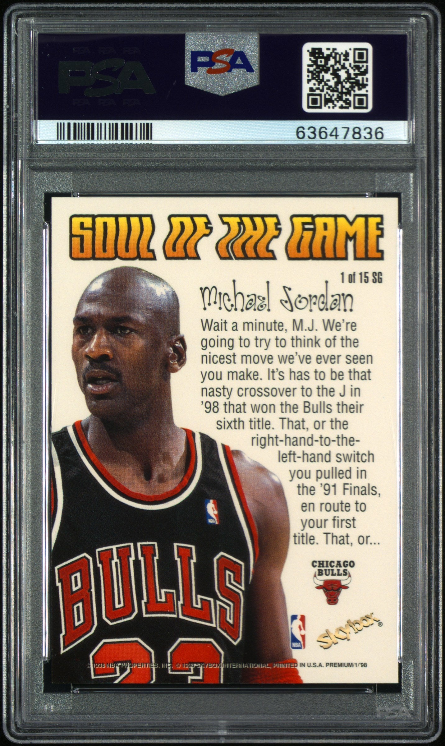 1998 Skybox Premium Soul Of The Game Michael Jordan #1 PSA 9