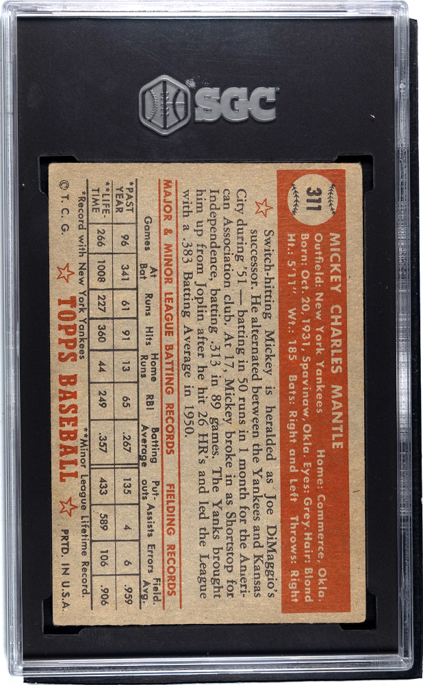 1952 Topps Mickey Mantle #311 SGC 3