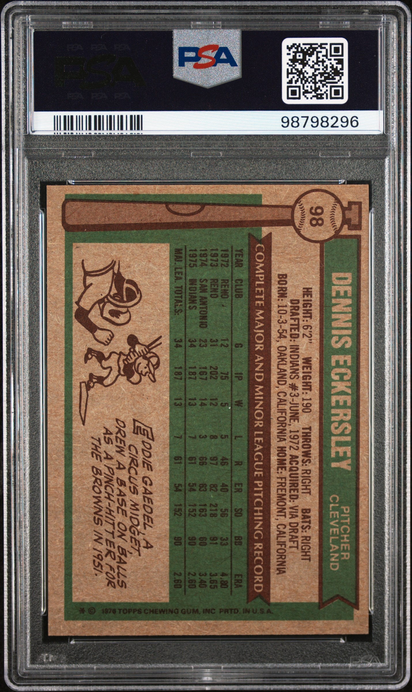 1976 Topps Dennis Eckersley #98 PSA 9