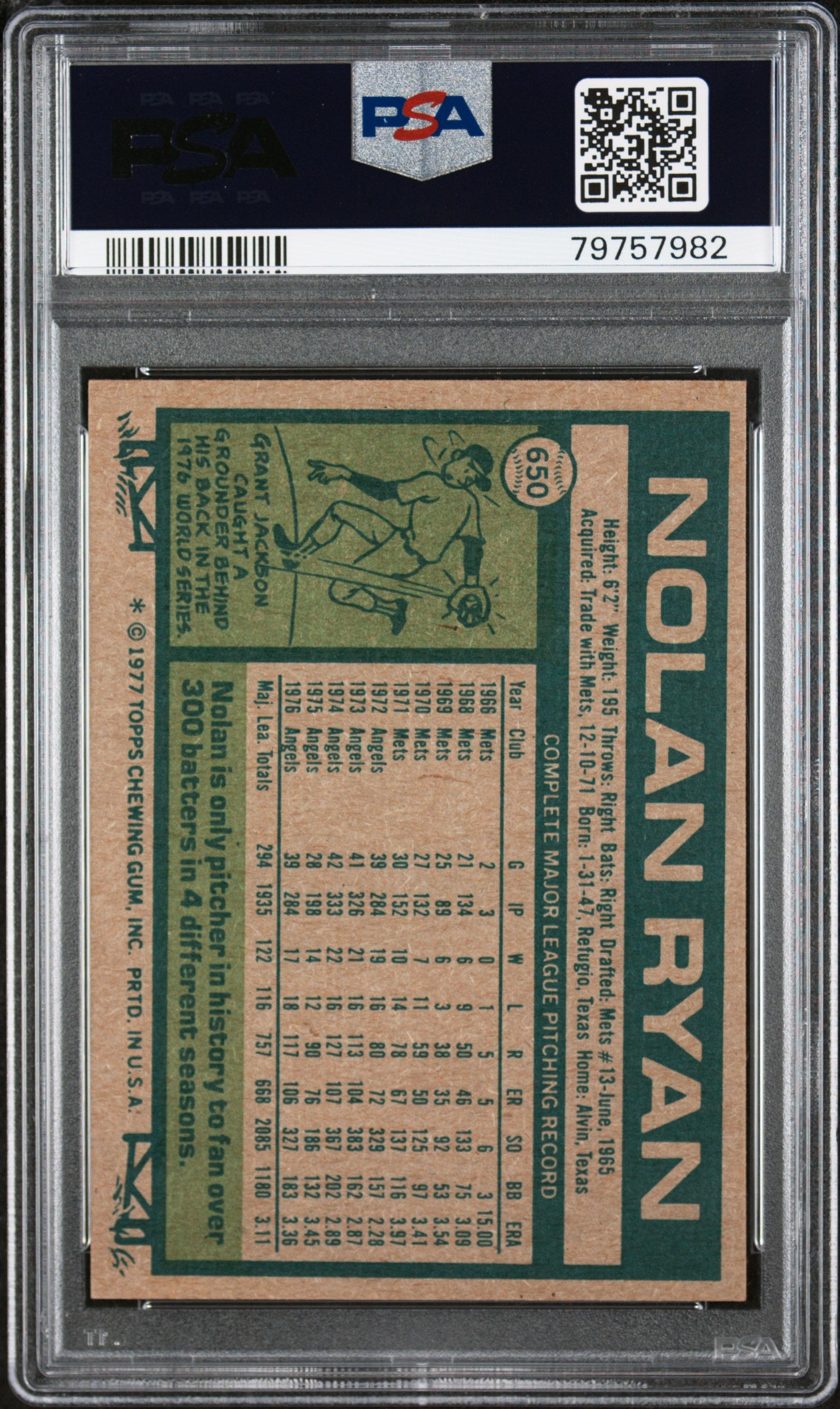 1977 Topps Nolan Ryan #650 PSA 7