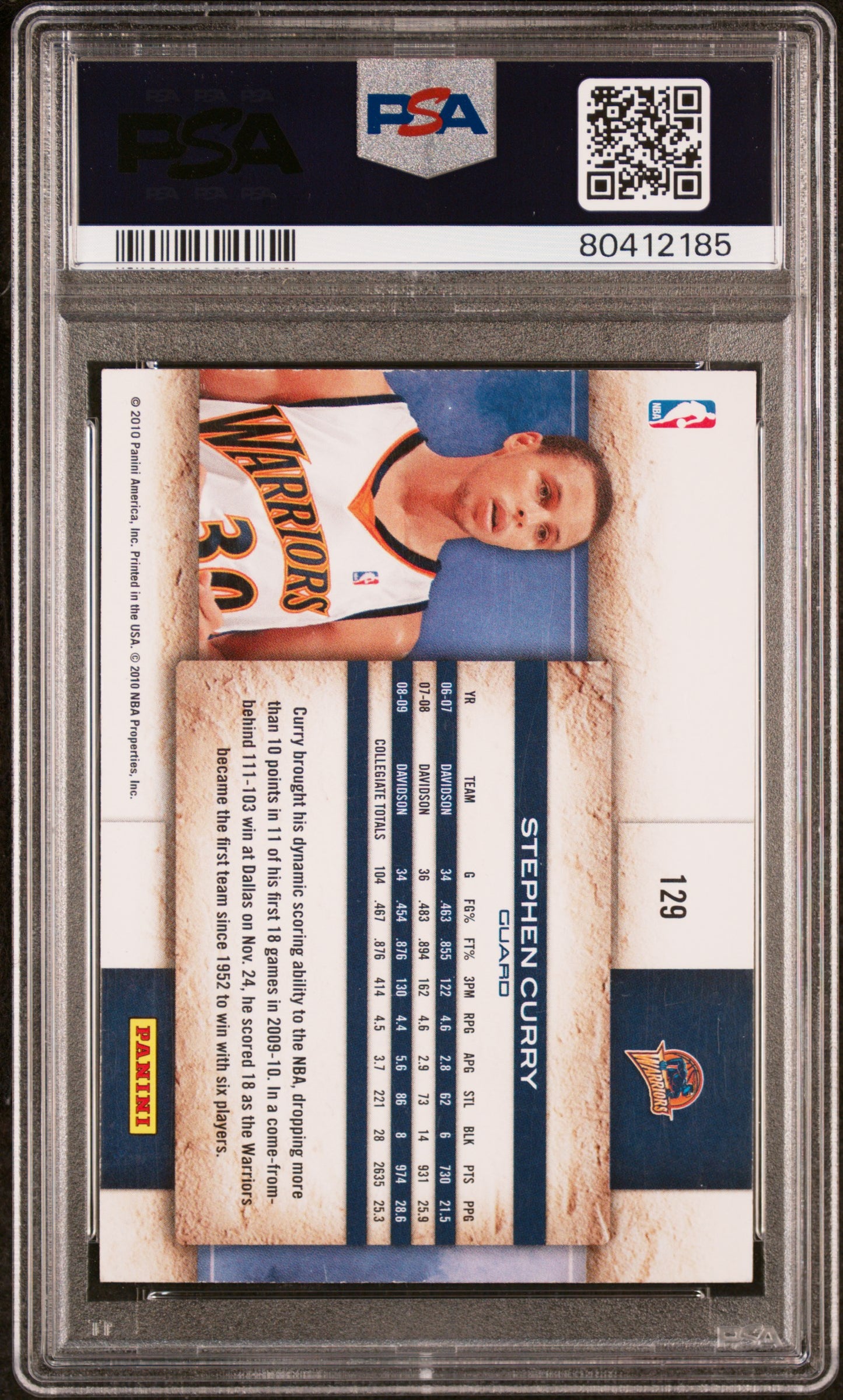 2009 Panini Studio Stephen Curry #129 PSA A Auto 10