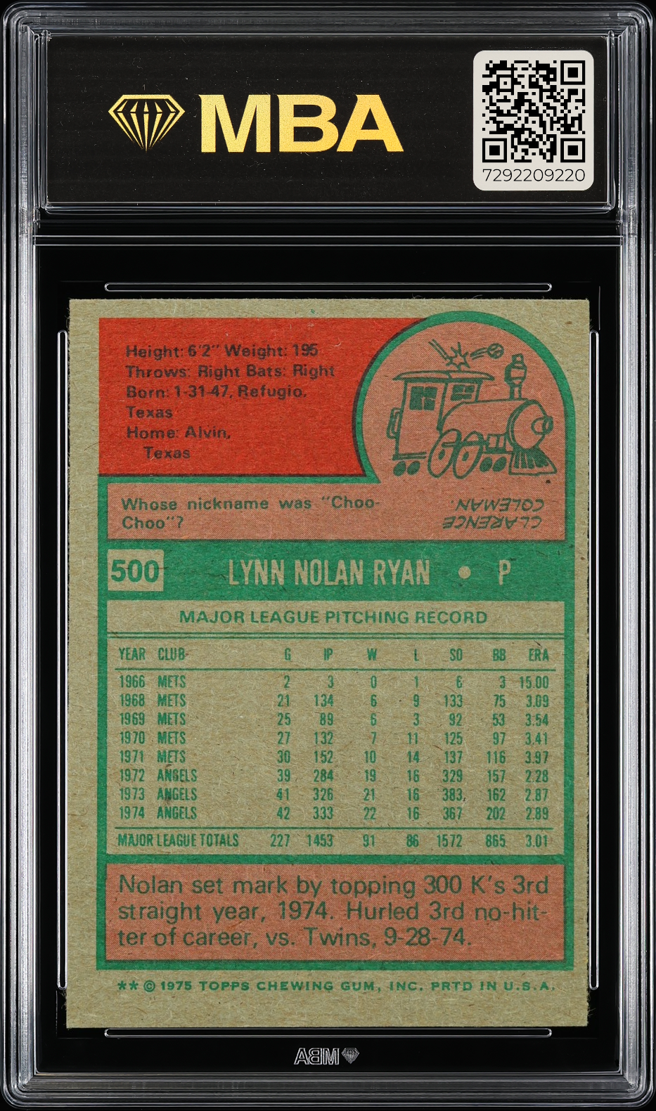 1975 Topps Nolan Ryan #500 MBA 6