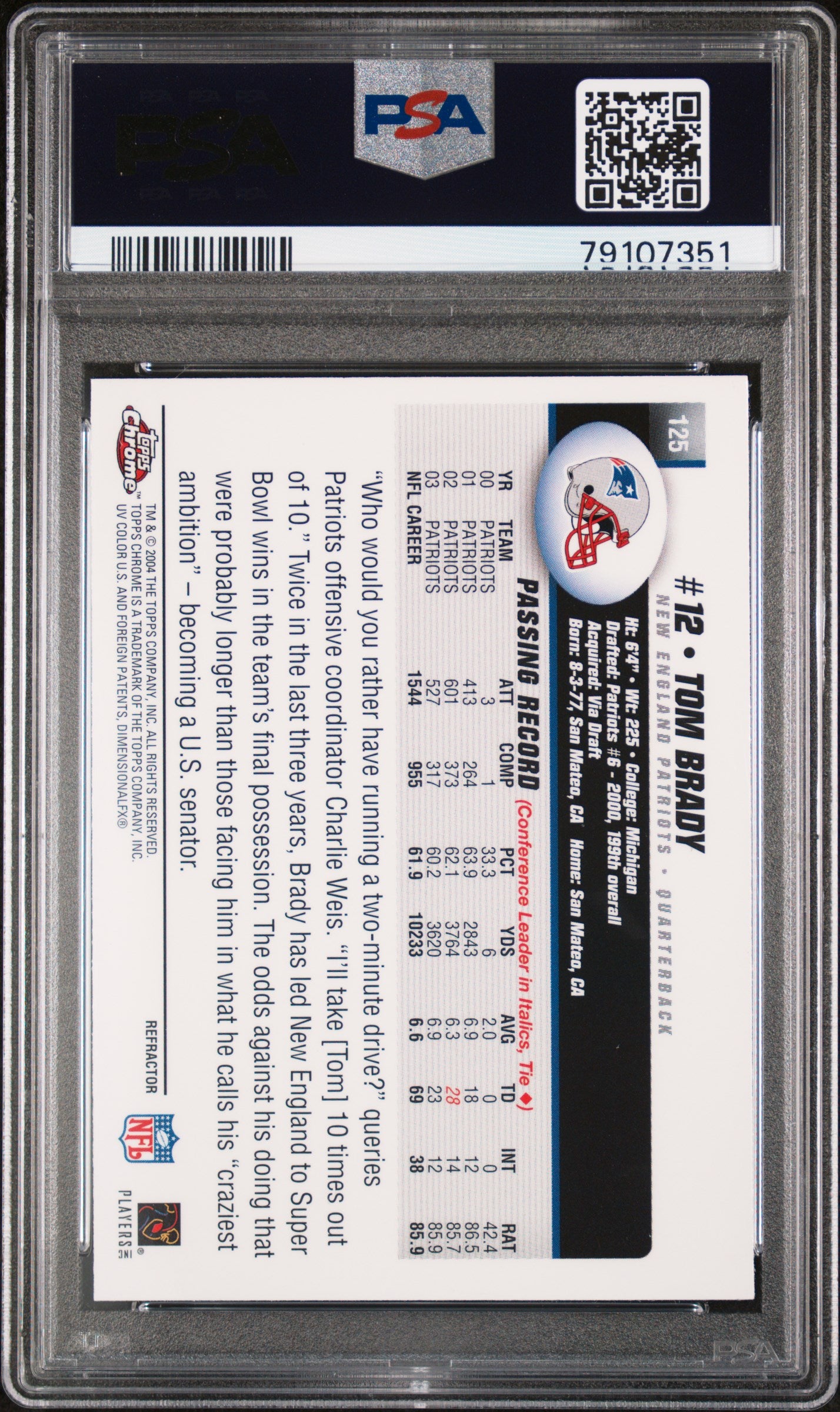 2004 Topps Chrome Tom Brady #125 Refractor PSA 9