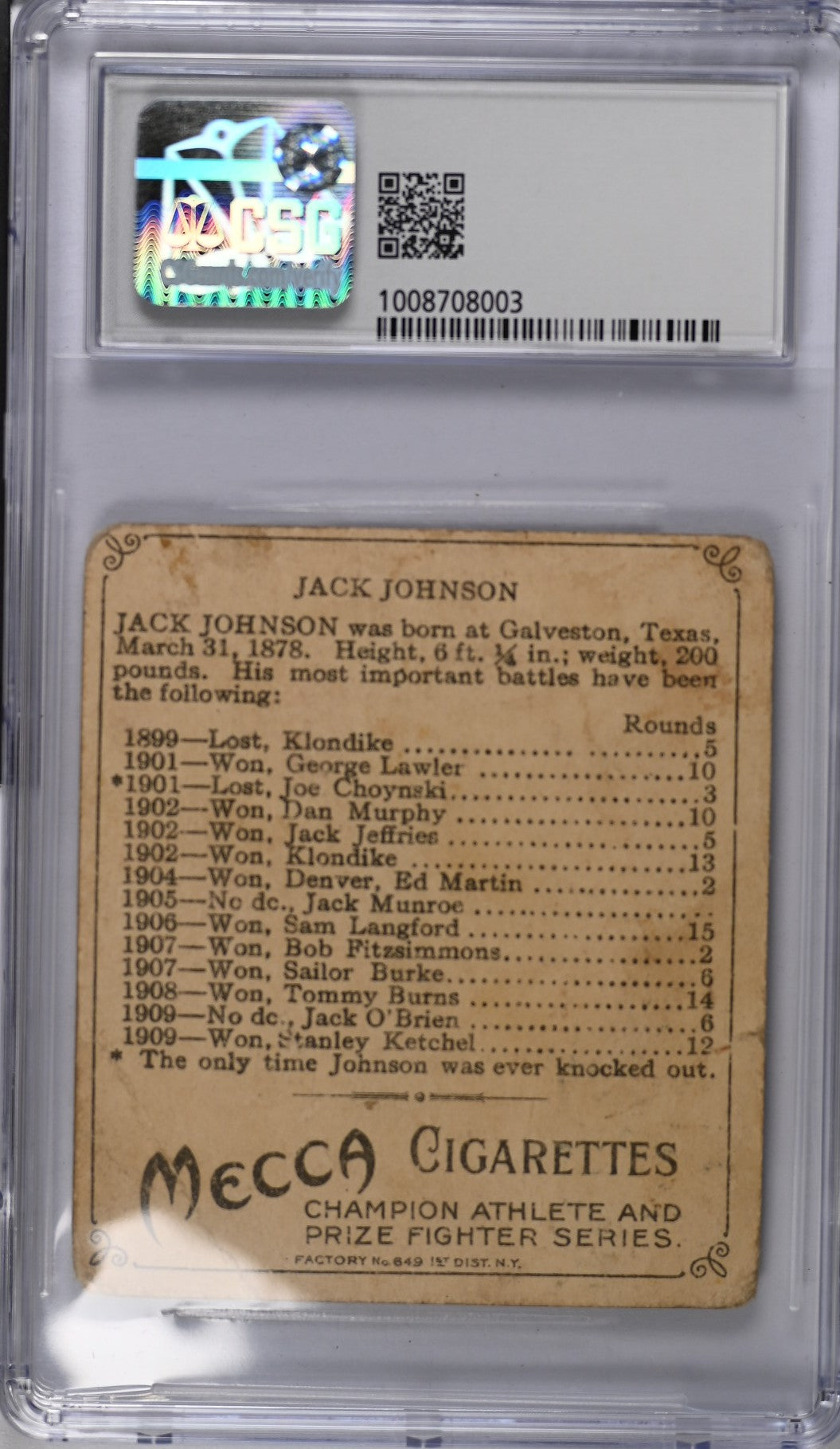 1910 T218 Mecca Cigarettes CGC 1.5