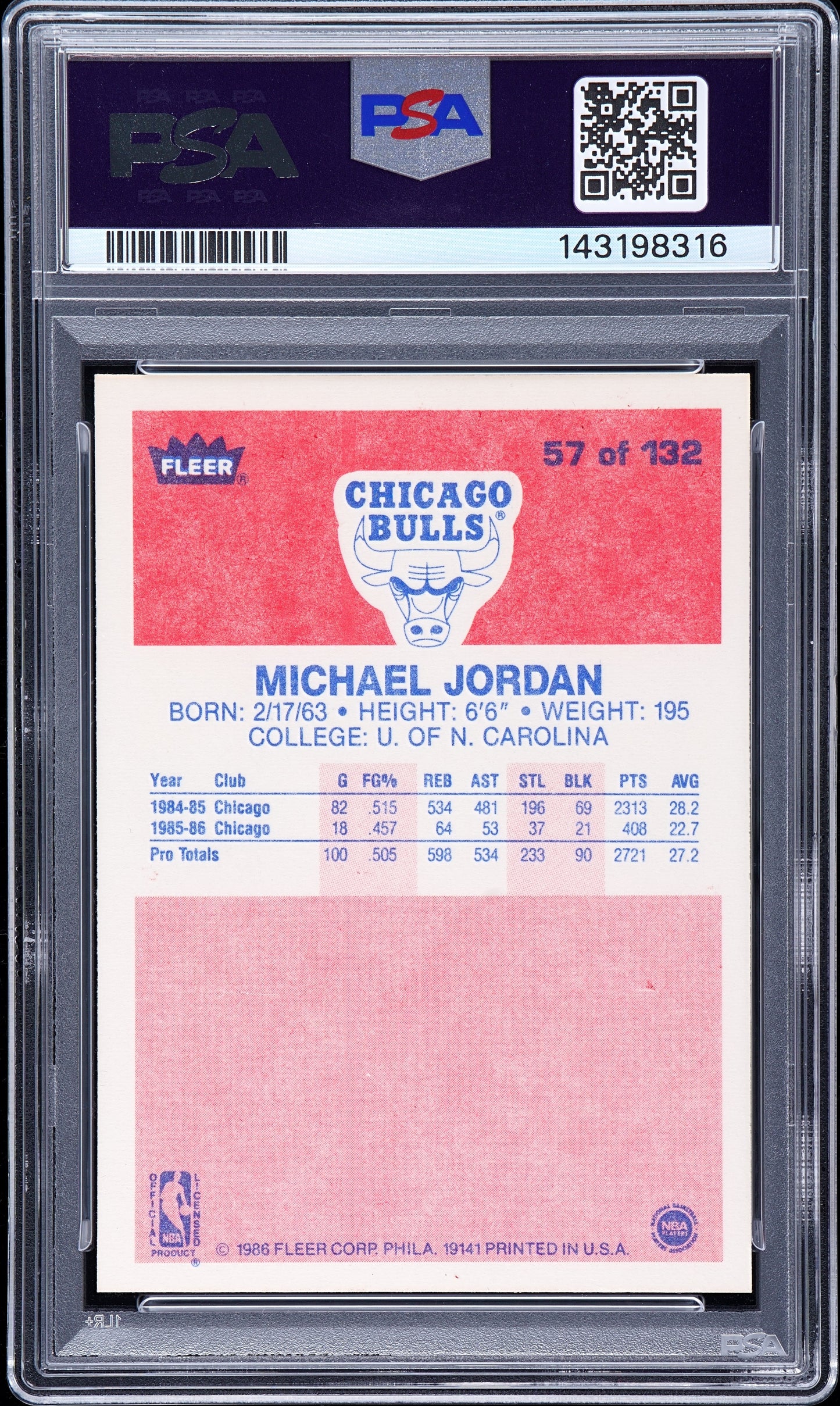 1986 Fleer Michael Jordan #57 PSA 5.5