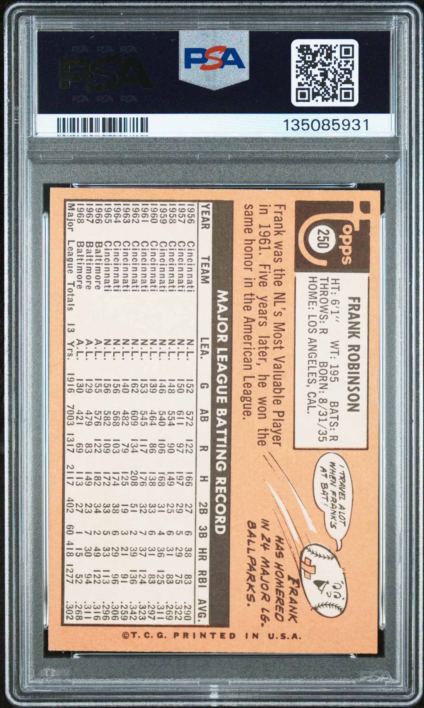 1969 Topps Frank Robinson #250 PSA 7.5