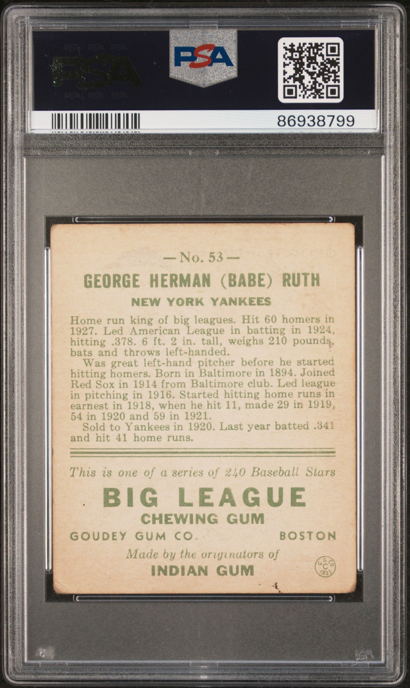 1933 Goudey Babe Ruth #53 PSA 2.5