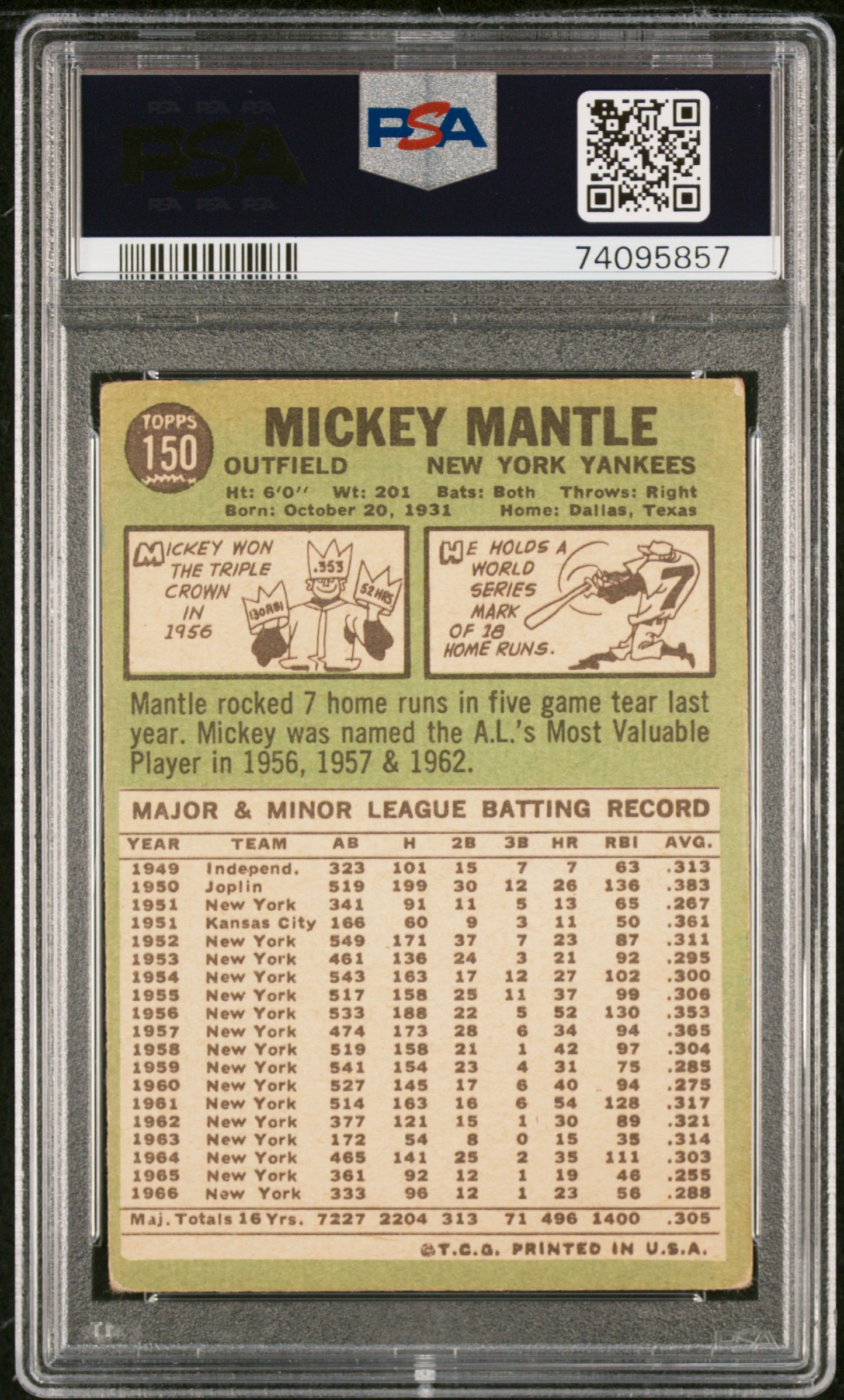 1967 Topps Mickey Mantle #150 PSA 1.5