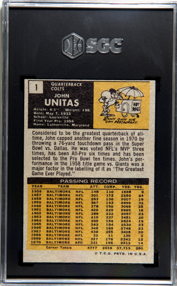 1971 Topps Johnny Unitas #1 SGC 8