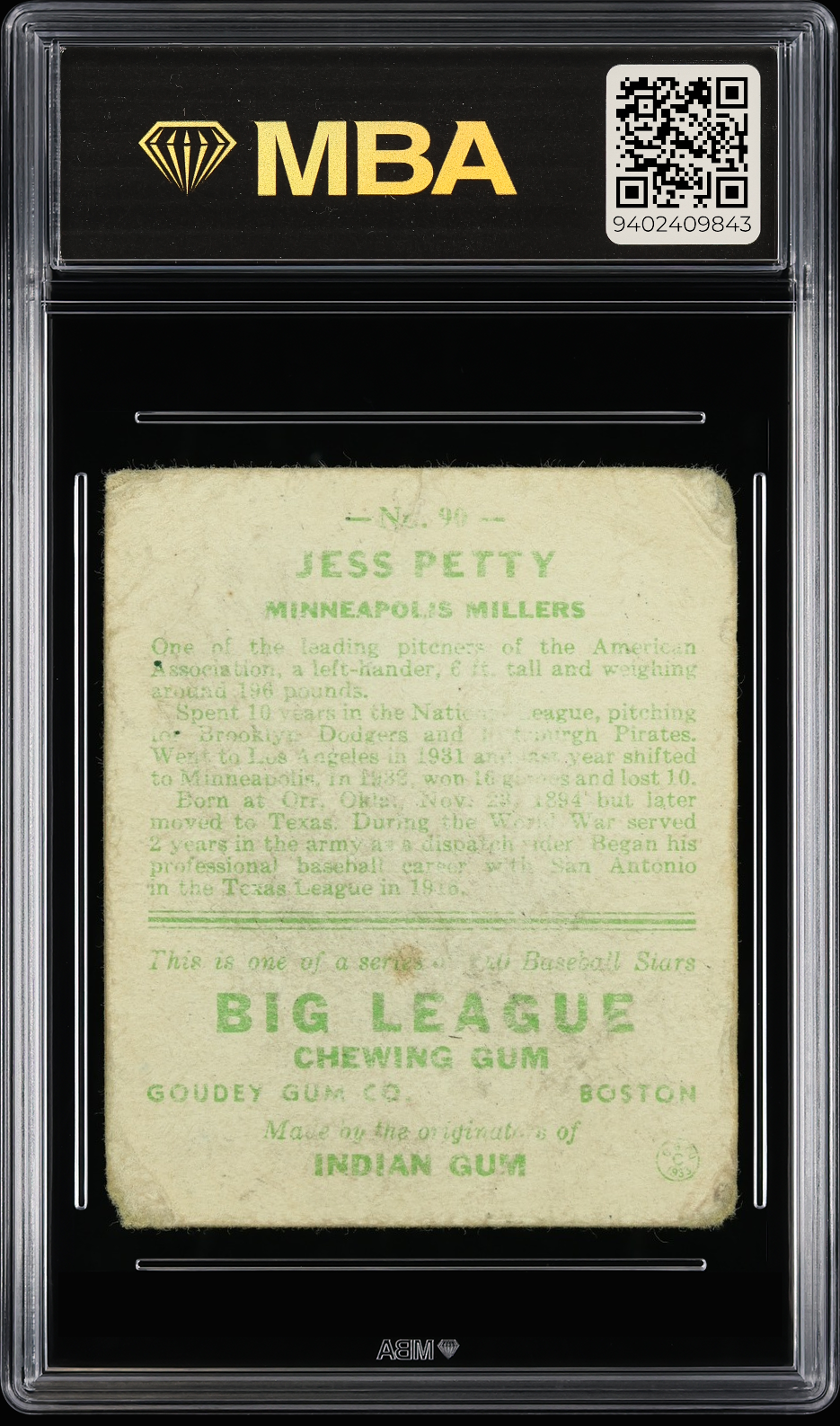 1933 Goudey Jess Petty #90 MBA 1