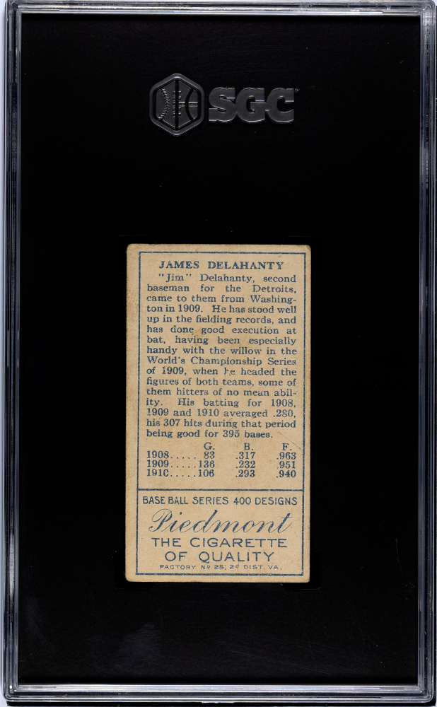 1911 Piedmont Cigarettes (T205) James Delahanty SGC 5