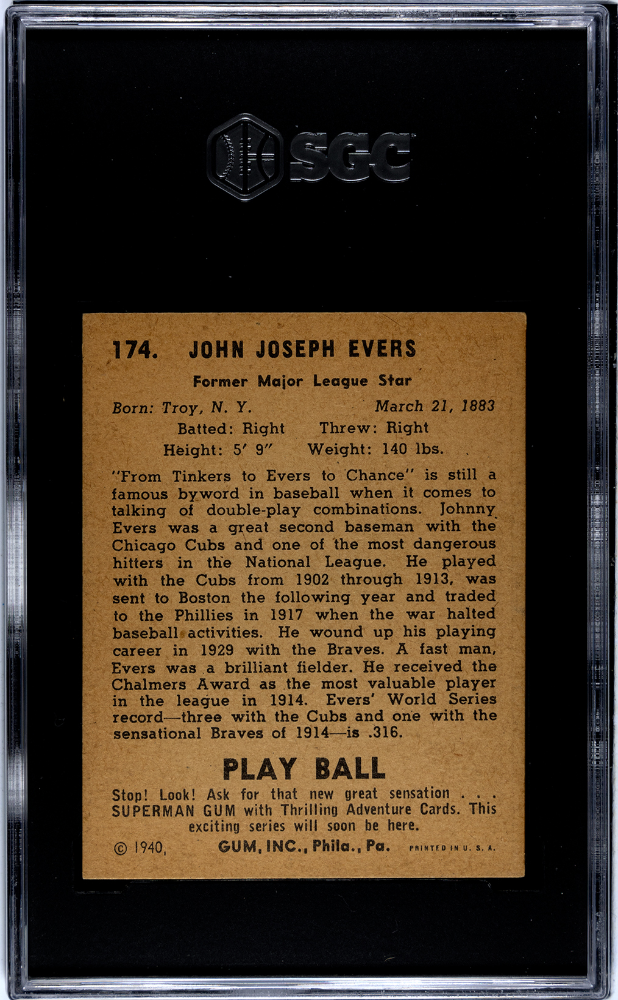 1940 Playball Johnny Evers #174 SGC 4.5
