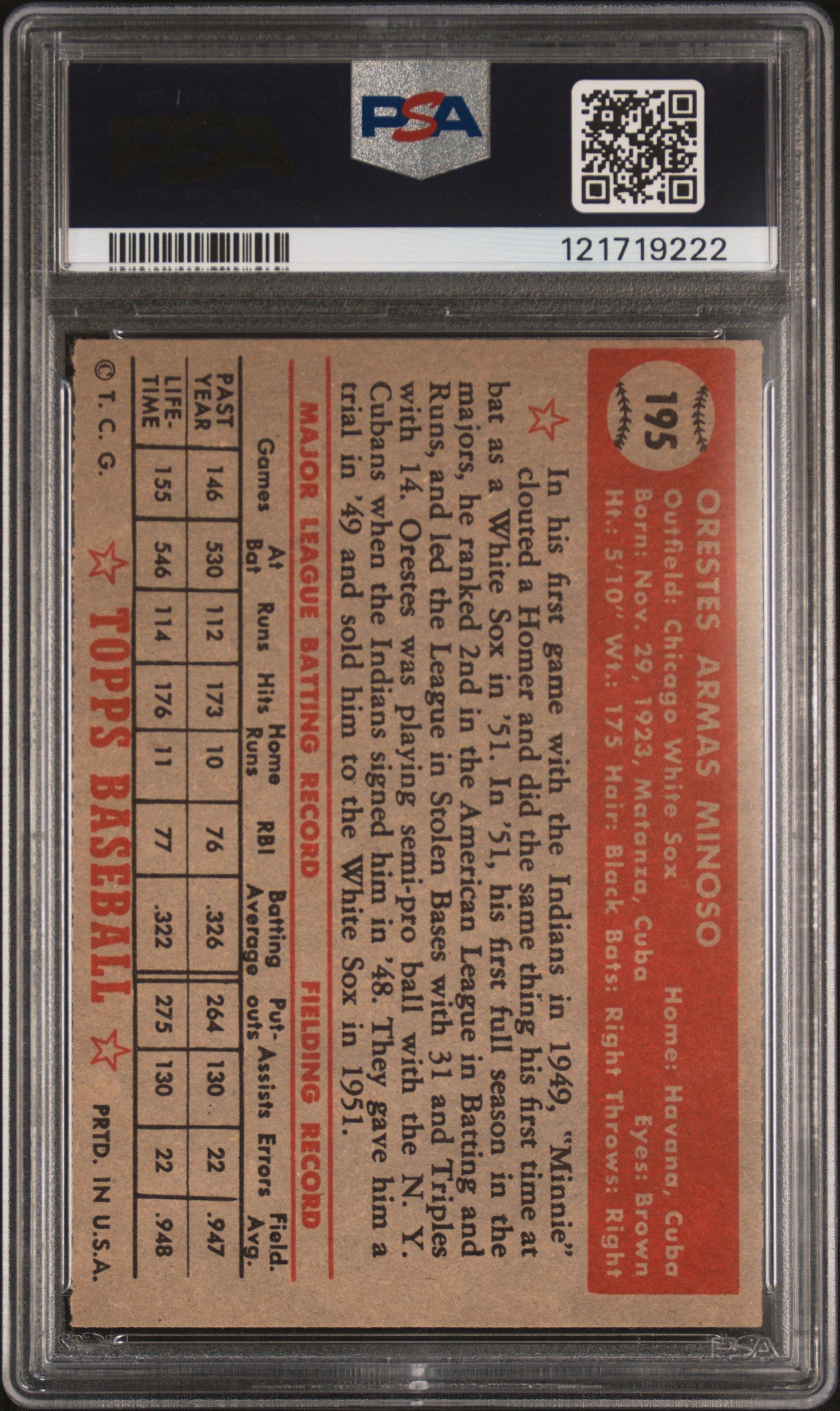 1952 Topps Orestes Minoso #195 PSA 6