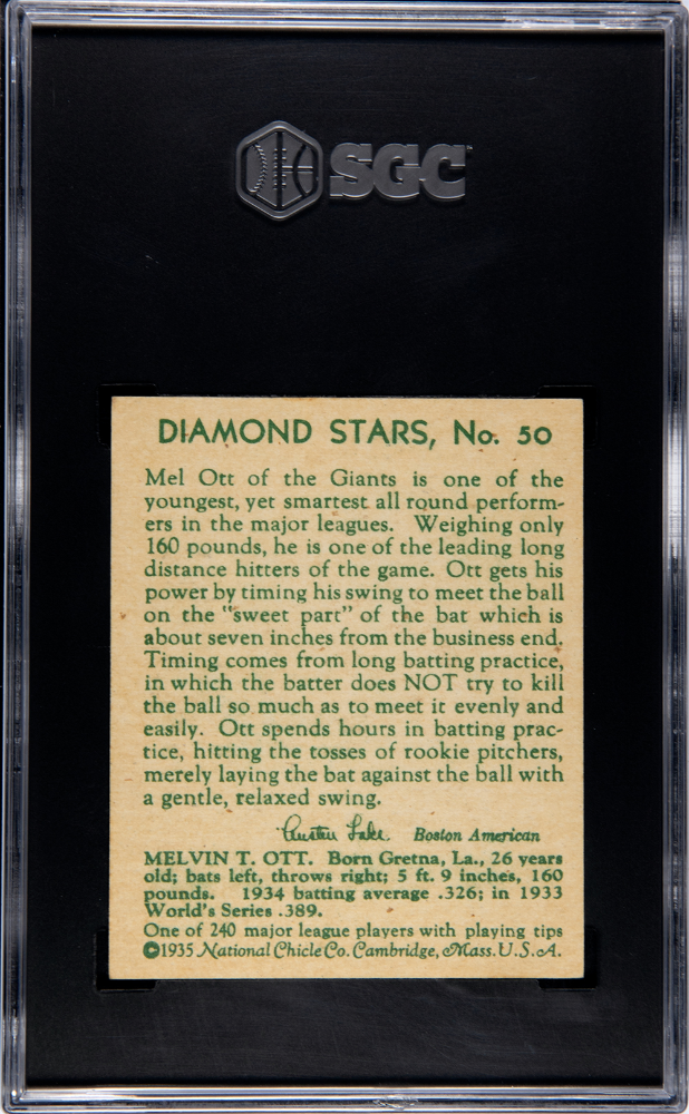 1934 Diamond Stars Mel Ott #50 1935 SGC 8.5